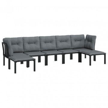 Set mobilier de grădină, 7 piese, negru și gri, poliratan - Img 3