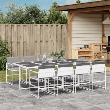 Set mobilier de grădină, 9 piese, cu perne, alb, textilenă - Img 1