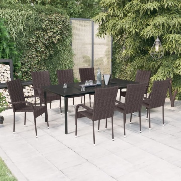 Set mobilier de grădină, 9 piese, maro și negru - Img 1