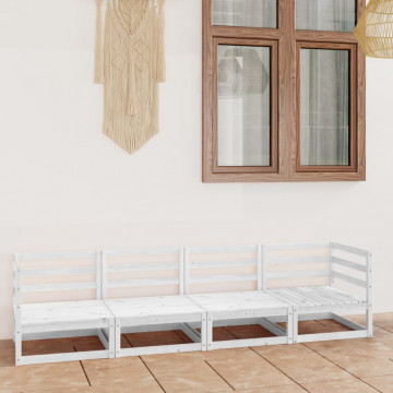 Set mobilier de grădină cu 4 locuri, alb, lemn masiv de pin - Img 1