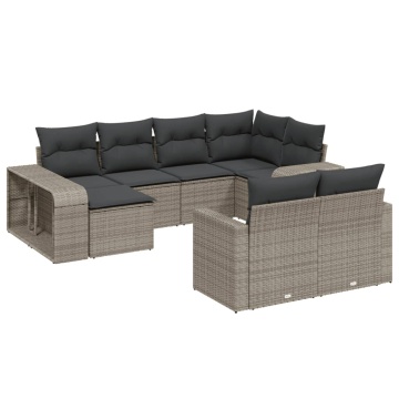 Set mobilier de grădină cu perne, 10 piese, gri, poliratan - Img 2