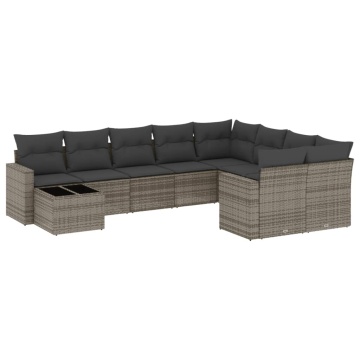 Set mobilier de grădină cu perne, 10 piese, gri, poliratan - Img 2