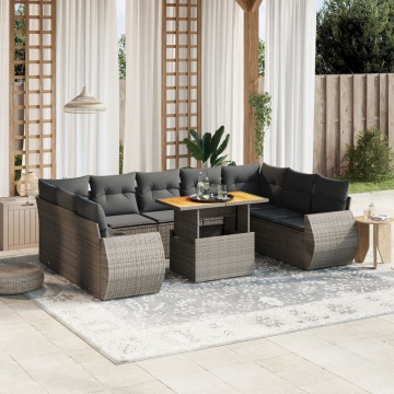 Set mobilier de grădină cu perne, 10 piese, gri, poliratan - Img 1