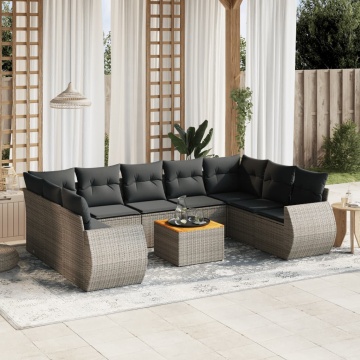 Set mobilier de grădină cu perne, 10 piese, gri, poliratan - Img 1