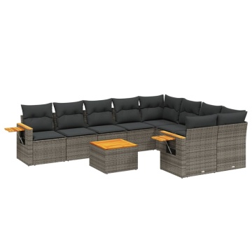 Set mobilier de grădină cu perne, 10 piese, gri, poliratan - Img 2