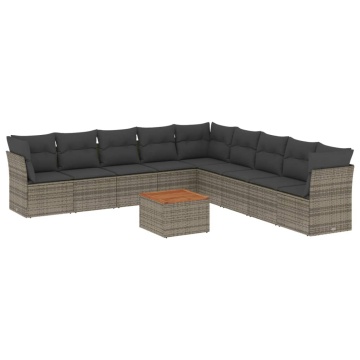 Set mobilier de grădină cu perne, 10 piese, gri, poliratan - Img 2