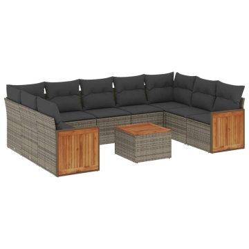 Set mobilier de grădină cu perne, 10 piese, gri, poliratan - Img 2
