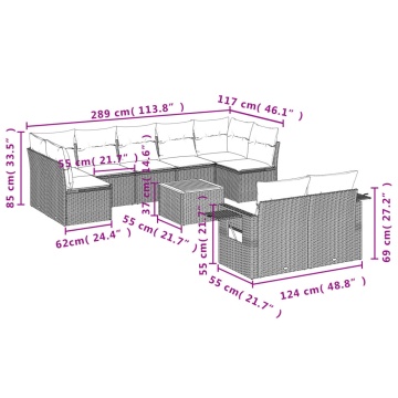 Set mobilier de grădină cu perne, 10 piese, gri, poliratan - Img 3