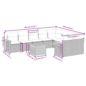Set mobilier de grădină cu perne, 10 piese, gri, poliratan - Img 6