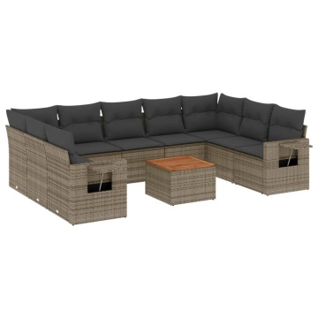 Set mobilier de grădină cu perne, 10 piese, gri, poliratan - Img 2
