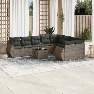 Set mobilier de grădină cu perne, 10 piese, gri, poliratan - Img 1
