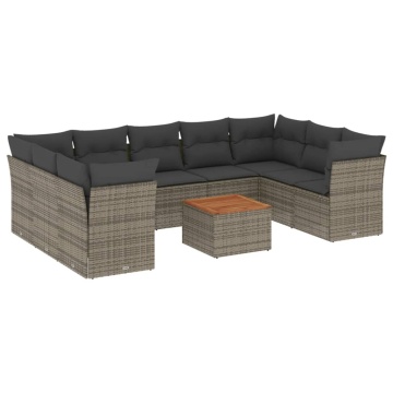 Set mobilier de grădină cu perne, 10 piese, gri, poliratan - Img 2