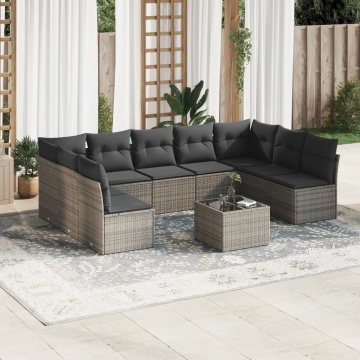 Set mobilier de grădină cu perne, 10 piese, gri, poliratan - Img 1