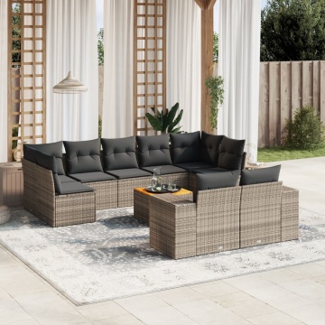 Set mobilier de grădină cu perne, 10 piese, gri, poliratan - Img 1