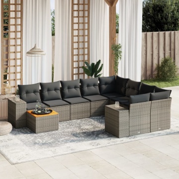 Set mobilier de grădină cu perne, 10 piese, gri, poliratan - Img 1