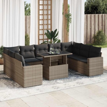 Set mobilier de grădină cu perne, 10 piese, gri, poliratan - Img 1