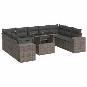 Set mobilier de grădină cu perne, 10 piese, gri, poliratan - Img 2