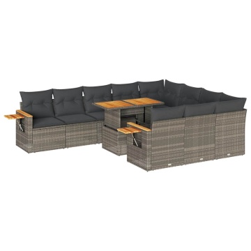Set mobilier de grădină cu perne, 10 piese, gri, poliratan - Img 2