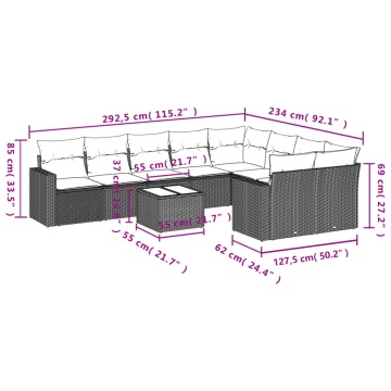 Set mobilier de grădină cu perne, 10 piese, gri, poliratan - Img 7