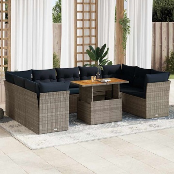 Set mobilier de grădină cu perne, 10 piese, gri, poliratan - Img 1