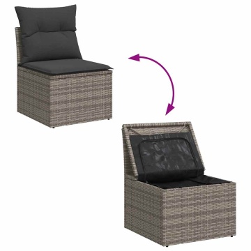 Set mobilier de grădină cu perne, 10 piese, gri, poliratan - Img 7