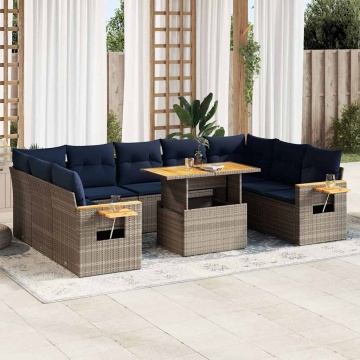 Set mobilier de grădină cu perne, 10 piese, gri, poliratan - Img 1