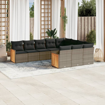 Set mobilier de grădină cu perne, 10 piese, gri, poliratan - Img 1