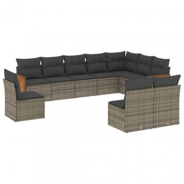 Set mobilier de grădină cu perne, 10 piese, gri, poliratan - Img 2
