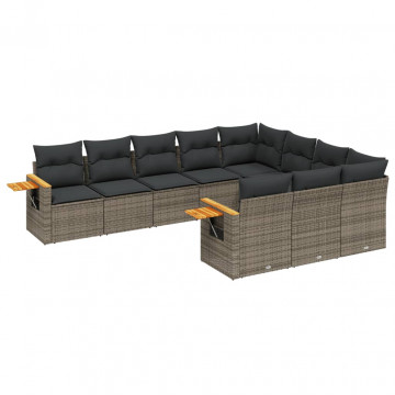 Set mobilier de grădină cu perne, 10 piese, gri, poliratan - Img 2