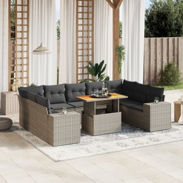 Set mobilier de grădină cu perne, 10 piese, gri, poliratan - Img 1