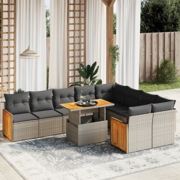 Set mobilier de grădină cu perne, 10 piese, gri, poliratan - Img 1