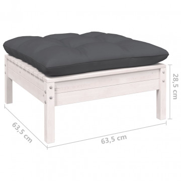 Set mobilier de grădină cu perne, 11 piese, alb lemn masiv pin - Img 6