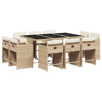 Set mobilier de grădină cu perne, 11 piese, bej, poliratan - Img 2