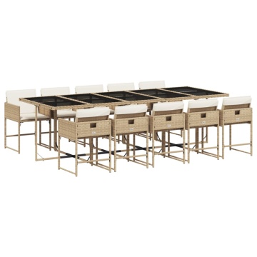 Set mobilier de grădină cu perne, 11 piese, bej, poliratan - Img 2