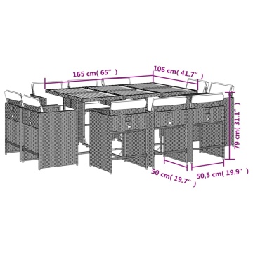 Set mobilier de grădină cu perne, 11 piese, gri, poliratan - Img 7