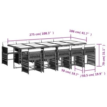 Set mobilier de grădină cu perne, 11 piese, gri, poliratan - Img 5