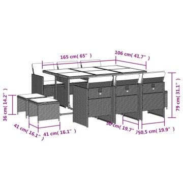 Set mobilier de grădină cu perne, 11 piese, gri, poliratan - Img 5