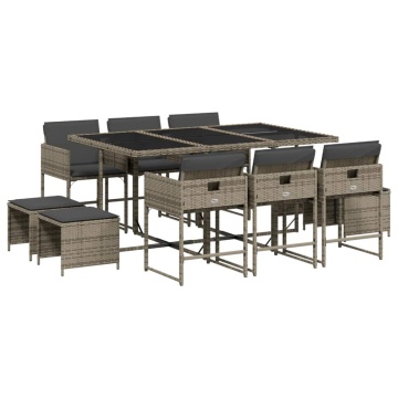Set mobilier de grădină cu perne, 11 piese, gri, poliratan - Img 2