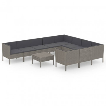 Set mobilier de grădină cu perne, 11 piese, gri, poliratan - Img 2