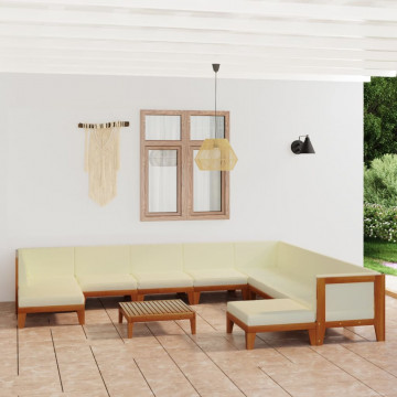 Set mobilier de grădină cu perne, 11 piese, lemn masiv acacia - Img 1