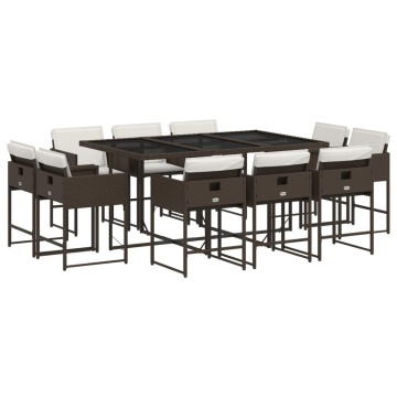 Set mobilier de grădină cu perne, 11 piese, maro, poliratan - Img 2