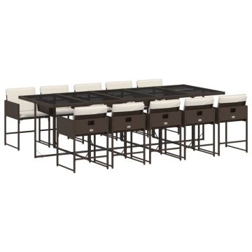 Set mobilier de grădină cu perne, 11 piese, maro, poliratan - Img 2