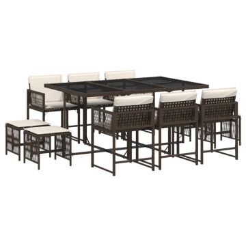 Set mobilier de grădină cu perne, 11 piese, maro, poliratan - Img 2