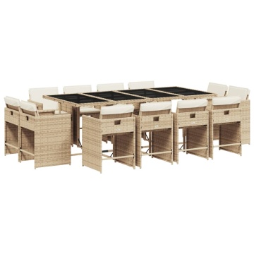 Set mobilier de grădină cu perne, 13 piese, bej, poliratan - Img 2