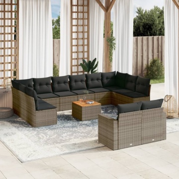 Set mobilier de grădină cu perne, 13 piese, gri, poliratan - Img 1