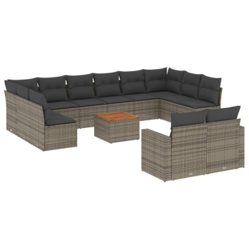 Set mobilier de grădină cu perne, 13 piese, gri, poliratan - Img 2