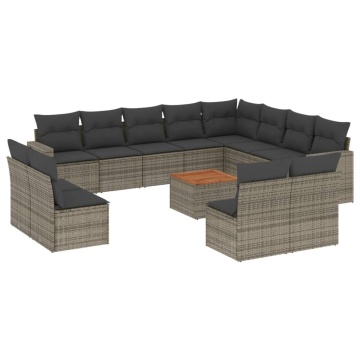 Set mobilier de grădină cu perne, 13 piese, gri, poliratan - Img 2