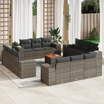 Set mobilier de grădină cu perne, 13 piese, gri, poliratan - Img 1