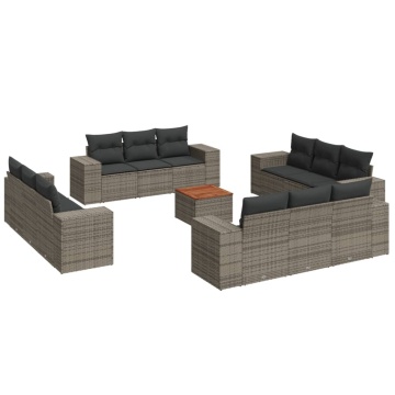 Set mobilier de grădină cu perne, 13 piese, gri, poliratan - Img 2