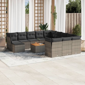 Set mobilier de grădină cu perne, 13 piese, gri, poliratan - Img 1